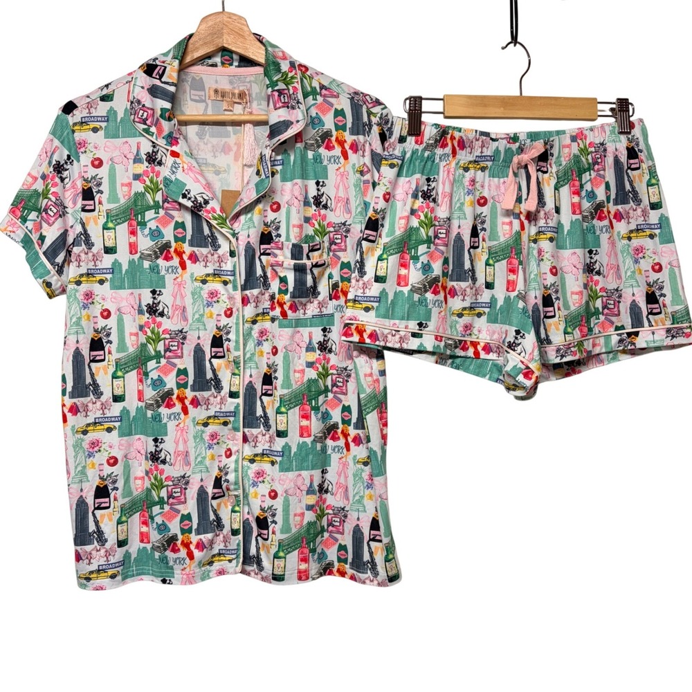 Haute Dreamz Pajama Shorts Set NWT Novelty NYC Lounge Casual Preppy Y2K Size S